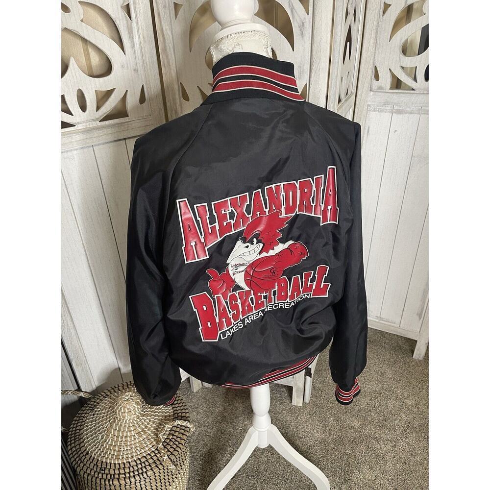 Vintage Hartwell Sports Mens Black Red Satin Jacket Alexandria Basketball Medium